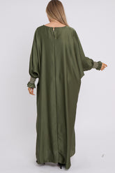 WOMENS GATHERED SLEEVES ABAYA KHAKI